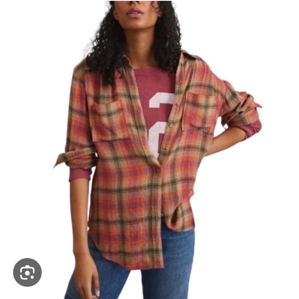 Anthropologie Pilcro Plaid Button-Up in Orange Motif. /S/